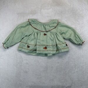 Smockingbird Girls Thanksgiving Turkey Embroidered Top Green 9 Months